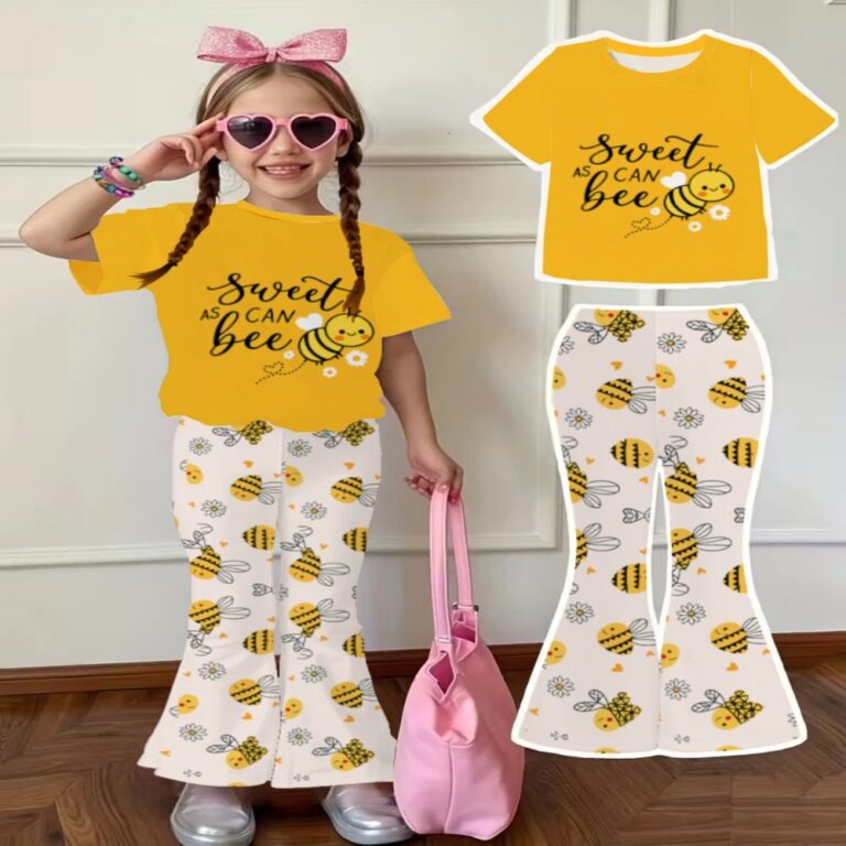 Girls' short-sleeve top and flared pants set Girls' Short-Sleeve Top + Flared Pants Set